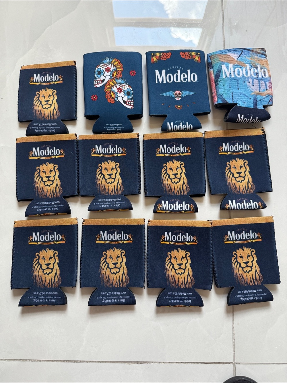 Modelo Beer Can Coolers Koozies - Navy with Gold Lion Logo - Lot of 12